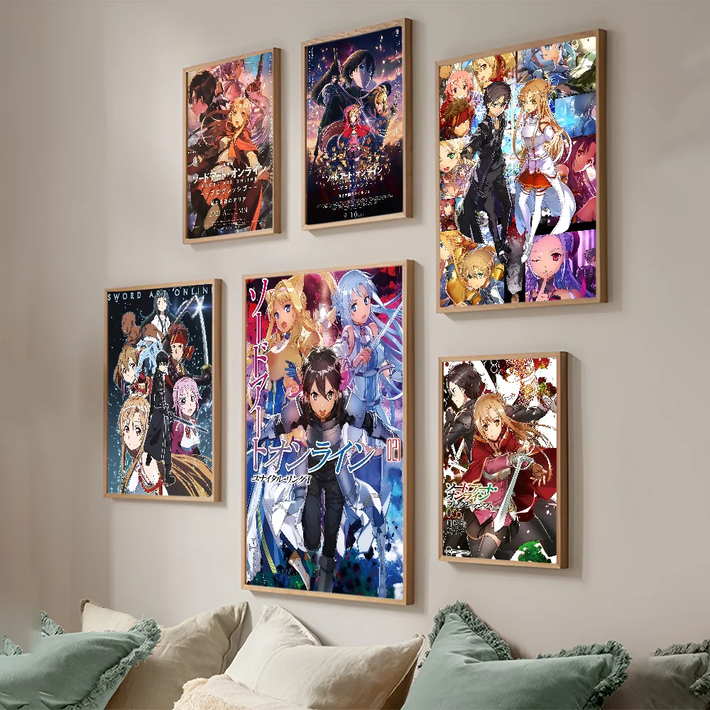 Anime Poster Sword Art Online Movie Sticky Posters Retro Kraft Paper Sticker DIY Room Bar Cafe Aesthetic Art Wall Painting