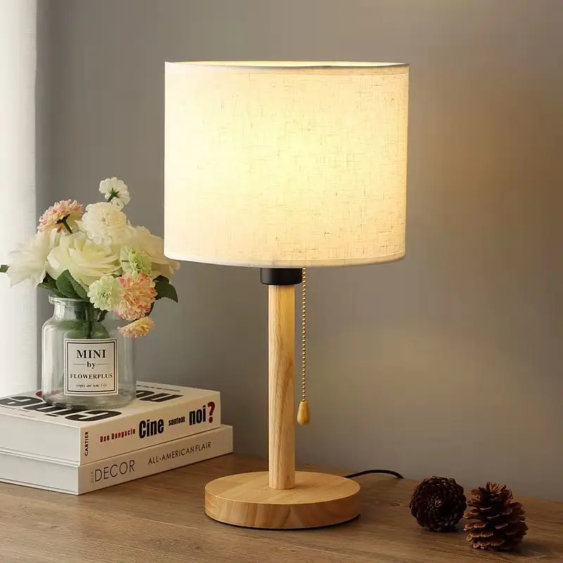 

Wooden Bedside Light Nordic Japan Style Living Room Bedroom Table Lamp Zip Switch E27 Bulb Homestay Luminaria Indoor Decoration