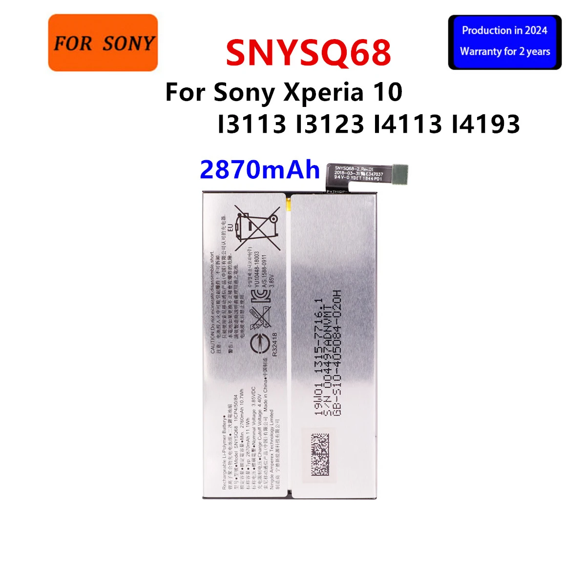 

100% Orginal SNYSQ68 2870mAh Battery For Sony Xperia 10 I3113 I3123 I4113 I4193 Mobile Phone Batteries