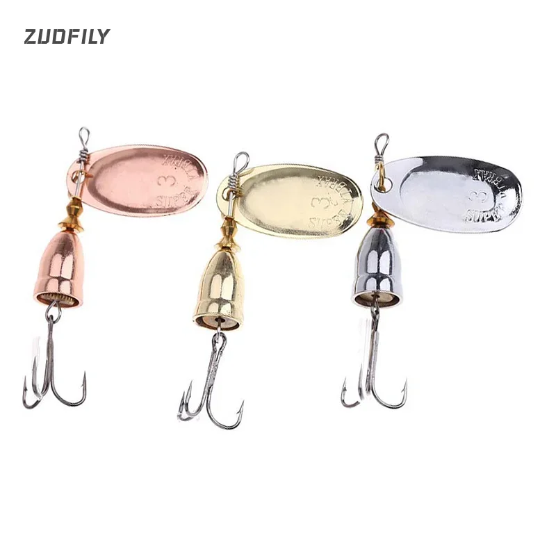 Rotating Spinner Bait with Treble Hook Metal Lure Brass Hard Artificial Spoon Bait Copper Freshwater Creek Trout Fishing Tackle