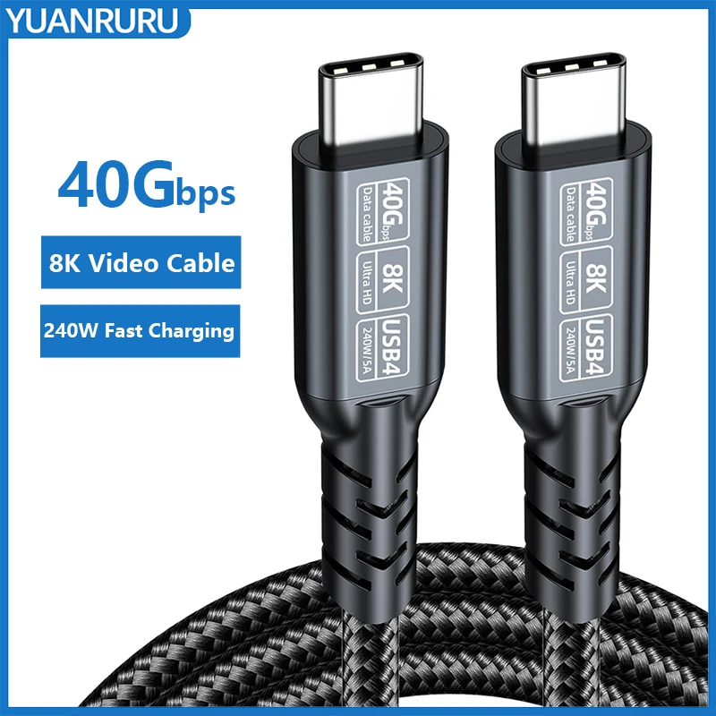 40Gbps 48V 240W USB4 Cable Fast Charging Thunderbolt 4 Type C to C Cable 8K High Speed Transfer for Laptop USB C Cable