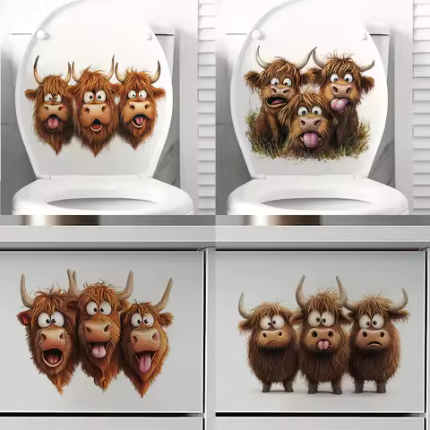 Funny Highland Cows Toilet Stickers, Bright Wall for Home, Cabinet, Door,Decoration, Vinyl Car Decals, Art Wallpaper