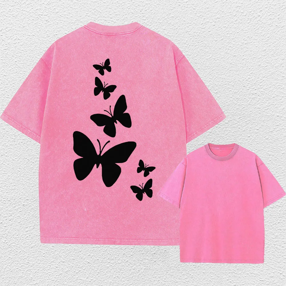 

Хлопковая стираная футболка в стиле ретро для мужчин и женщин, 2026, летний уличный повседневный топ с короткими рукавами и круглым вырезом с принтом бабочки Y2K