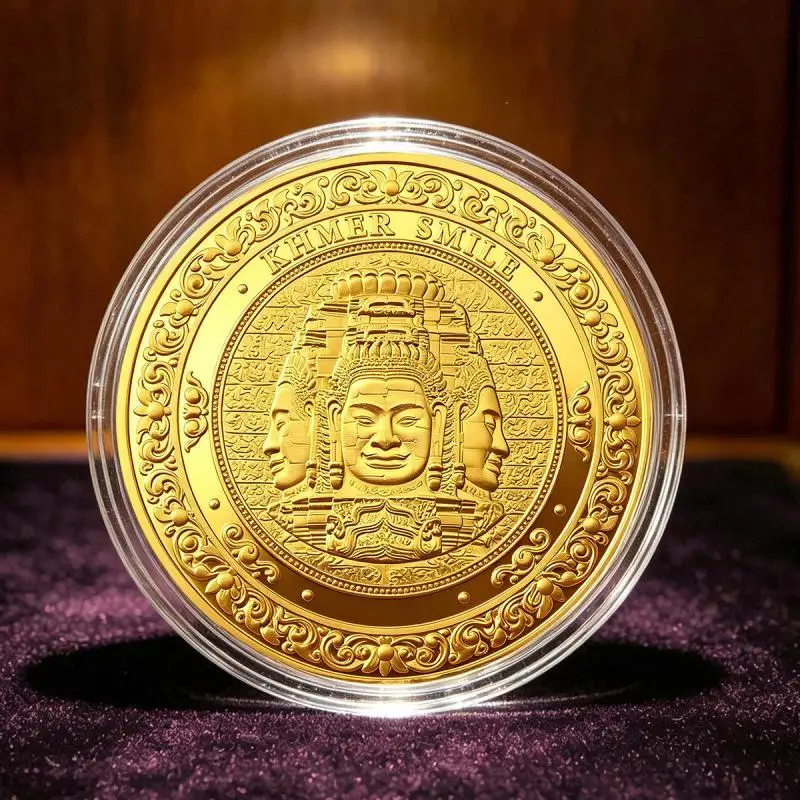 45mm Cambodia Angkor Wat Bayon Temple Souvenir Khmer Smile Gold Plated Souvenir Medal Cultural Gift