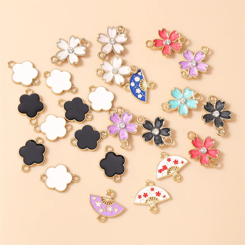 10 Stück niedliche, bunte Emaille-Blumen-Verbindungsstücke für die Schmuckherstellung, Armbänder, Halsketten, Ohrringe, DIY-Handarbeitszubehör – Detail 2