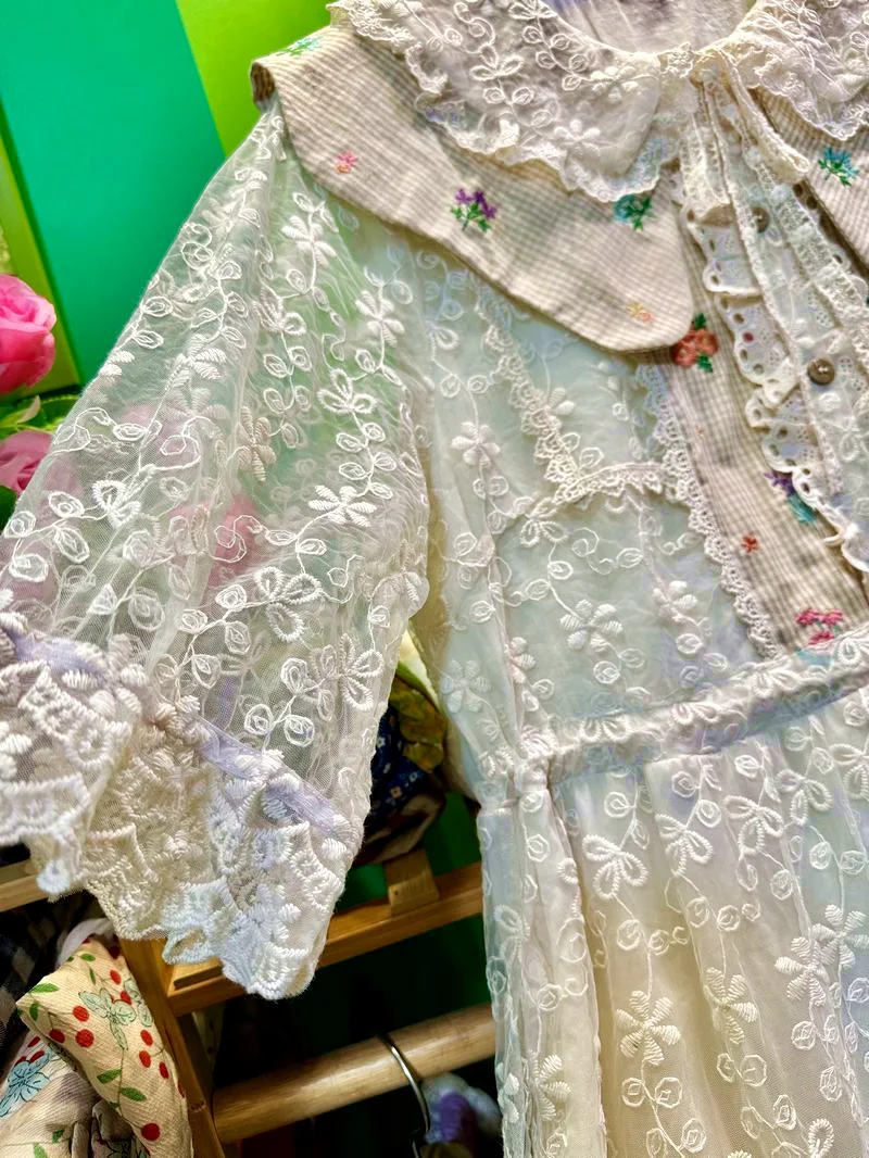 Retro Chic Baumwolle Leinen Spitze Abdeckung Patchwork Sommer Midi Kleid für Frauen Mori Mädchen Japanischen Harajuku Lolita Süße Lange Kleid