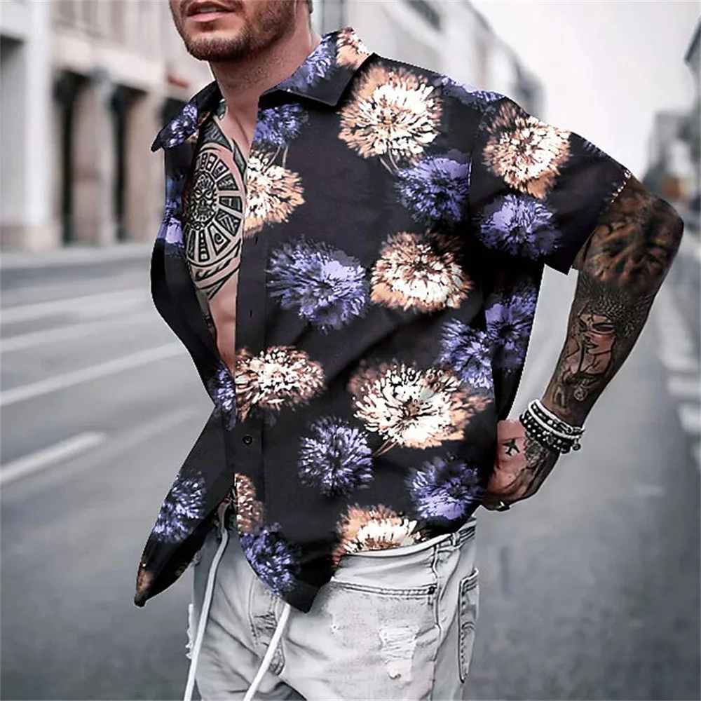 Vintage Men's Shirt Flower Pattern 3d Printing Short-sleeved Lapel Shirt Fashion Casual Designer High-quality Men' Clothing Soft