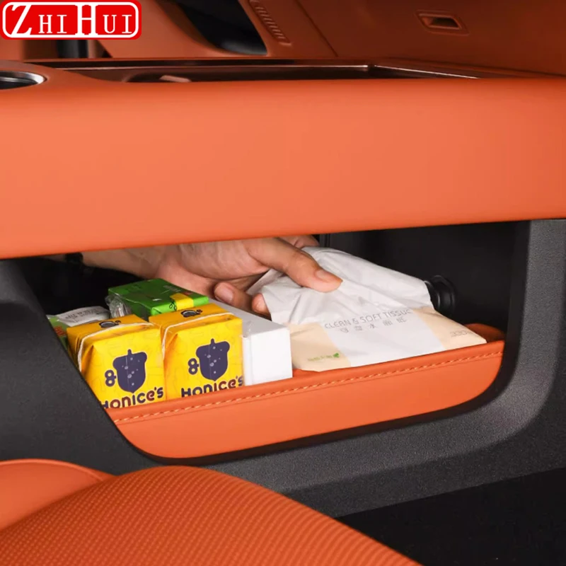 For Li Lixiang L6 L7 2024 Restyling Car Styling Center Console Lower Storage Box Leather Foldable Storage Box Auto Accessories