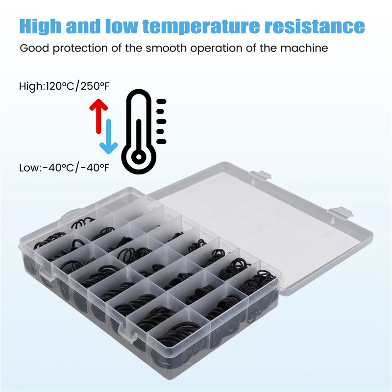 1200Pcs O 링 씰링 와셔 검정색 고무 O-링 배관 가스켓 내유성 고온 Oring Kit-AT64