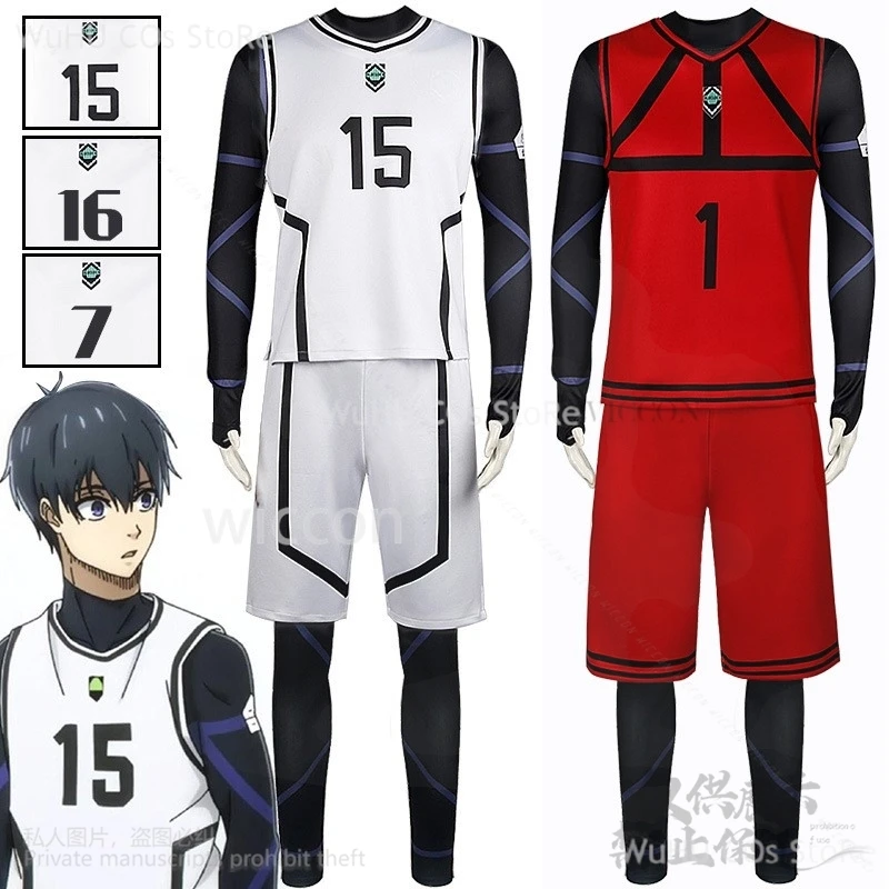 

Anime Blue Lock Cosplay Yoichi Isagi Cosplay Costume White Football Team Uniform Suit Wig Sportwear For Man Halloween Christmas