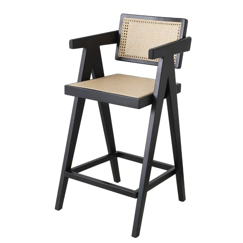 

Wabi Sand Wind Japanese Solid Wood Rattan Backrest Bar Chair Nordic Simple Leisure Chair