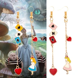 Disney Alice in Wonderland Poker Girl Irregular Earrings Pendant Alice Couple Potion Bottle Chain Cosplay For Women Jewelry