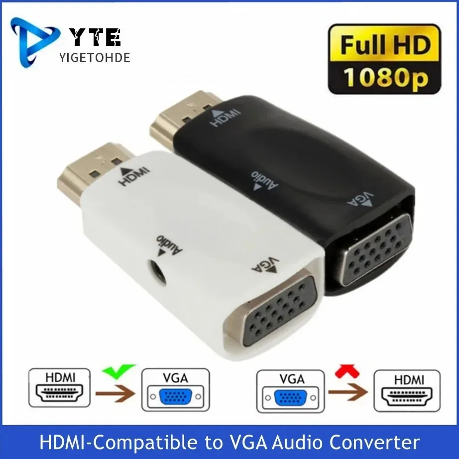 YIGETOHDE 1080P Adapter HDMI na VGA Gorący kabel cyfrowy męski na żeński Konwerter audio do komputera PC Laptop TV Box Projektor