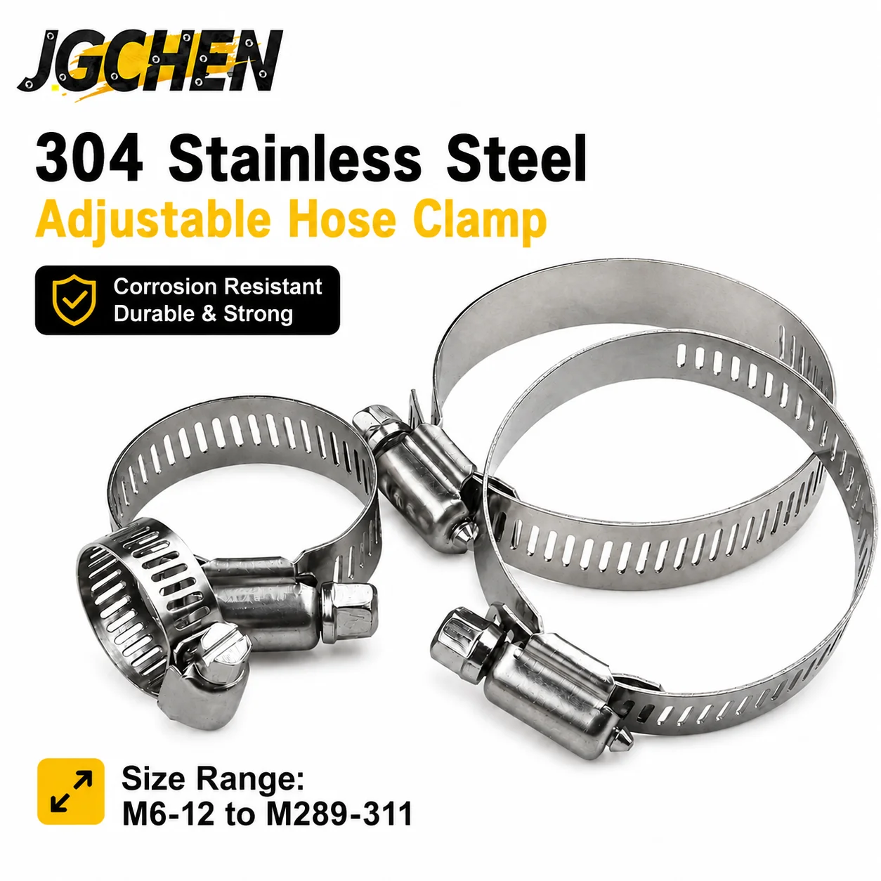 OD 6-311mm 304 Stainless Steel Worm Drive Hose Clamp Adjustable Perforated Band Pipe Clip Automotive Fuel Water Air Fastener