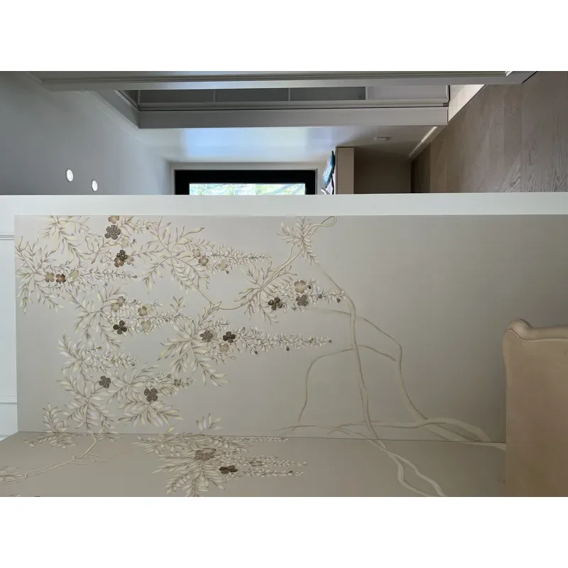 Hand-Painted Silk Wallpaper Floral Pattern Wallcovering Classic High-end Custom Wall Murals for Living Room and Hotel