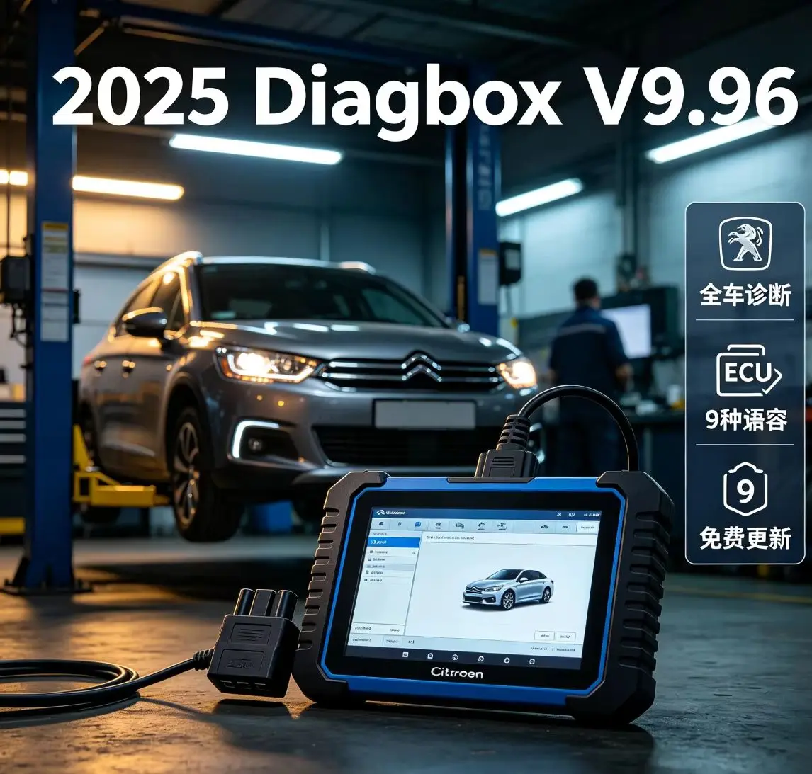 2025 Diagbox V9.96 Car Diagnostic Tool ALL in 1 for Citroen/Peugeot 9 Languages Free Update OBD2 Scanner ECU Compatible