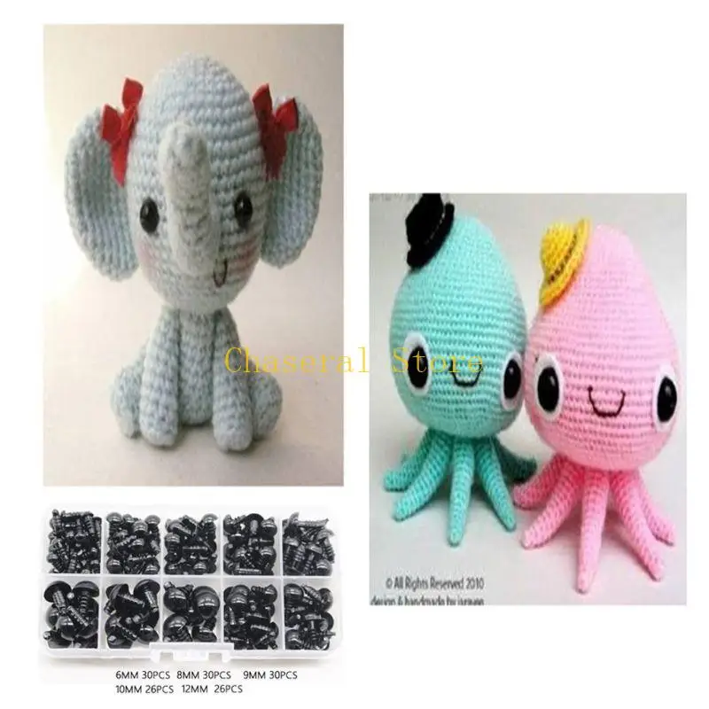 E7CE 142pcss 6-12mm for Doll Eyes Stuffed Animal & Dolls Accessories Black Plastic Screw Eyes Interactive Assembly DIY for Do