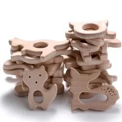 5Pcs/Lot Baby Pacifier Chain Chew Accessories Animal Shape Natural Beech Teething Wooden Teether Pendant Accessories