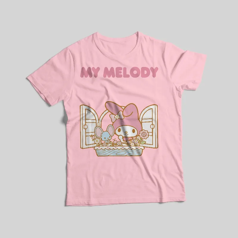 تيشيرتات مطبوعة من سلسلة سانريو، قطن 100%، متوفرة بـ 8 ألوان، النمط الأساسي الأكثر مبيعًا ملابس الأم وأنا/النسائية