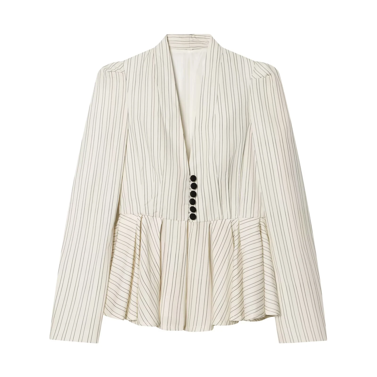 

European and American style women's clothing new long sleeved striped short skirt hem suit jacket