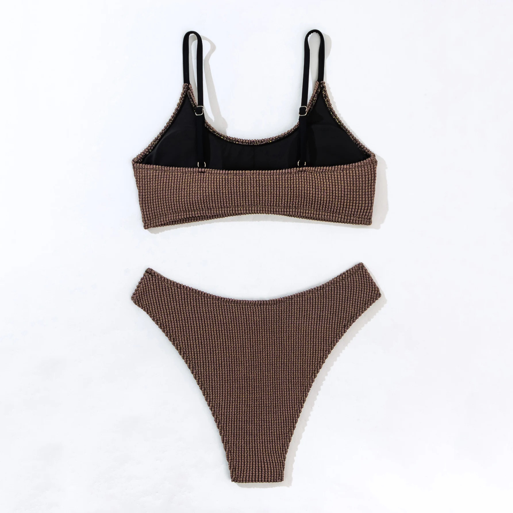 Sexy Vest Type Bikini Push Up Swimwear Ribbed Bandeau Swimsuit Women Solid Color Beach Wear Bathing Suit Bather Maillot De Bain