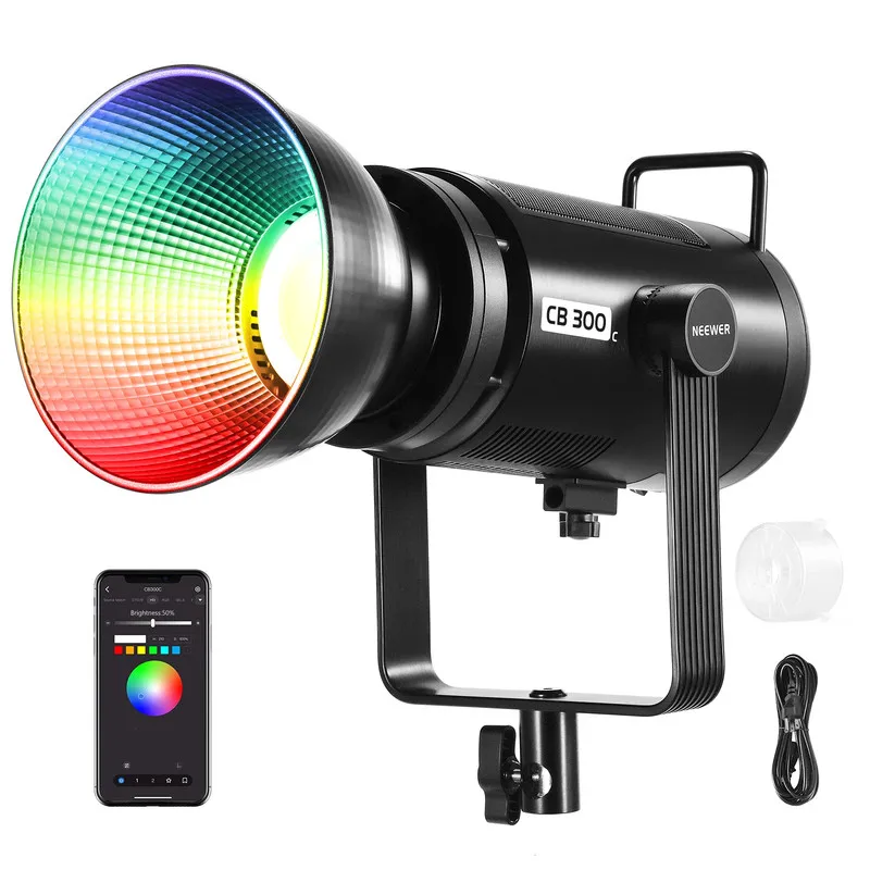 

NEEWER CB300C 300W RGB COB Video Light 29600Lux at 1m 2500K-7500K CRI97+ with APP/2.4G DMX Control