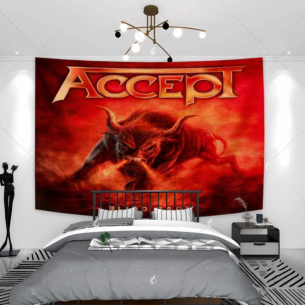 Germany's Top Traditional Heavy Metal Accepts Band Tapestries Large Collections Of Banners Flags Hanging On The Walls Of A Room