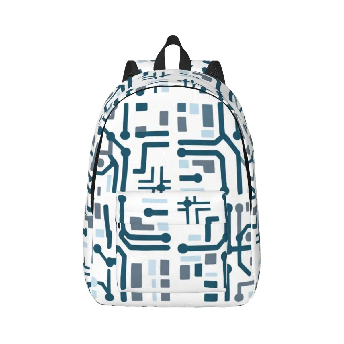 Multi Pocket School Backpack Grid Tech Path Grid Tech Circuit White Deep Teal Slate Gray Laptop Bookbag with Side Pockets Boys