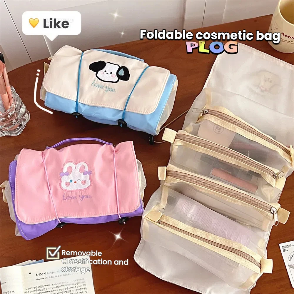 Bolsa de almacenamiento de malla desmontable, bolsa de maquillaje, bolsa de aseo portátil de viaje cuatro en uno de gran capacidad.zwq