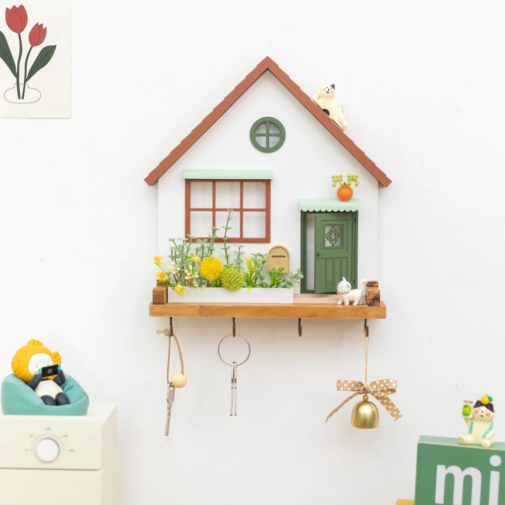 Cute Art Wooden Key Hook Wall Decorative Shelf Jewelry Hat clothes Towel Small Items Storage Home Room decoration Creative Gift