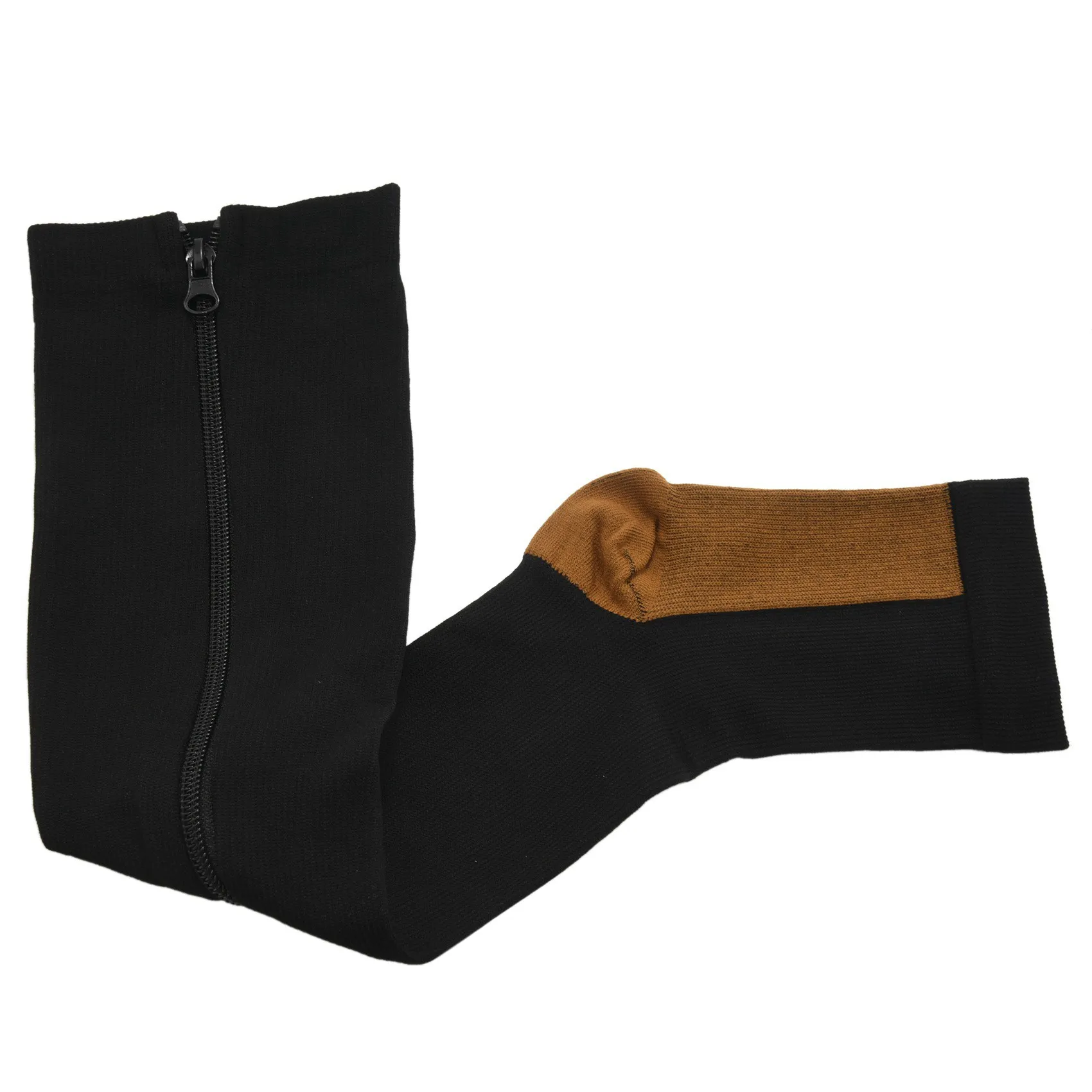 ABXE-2X Compression Stockings Nylon Zipper Compression Sock Leg Knee Support Open Toe Varicose Veins Stretch Socks(Black)XXL