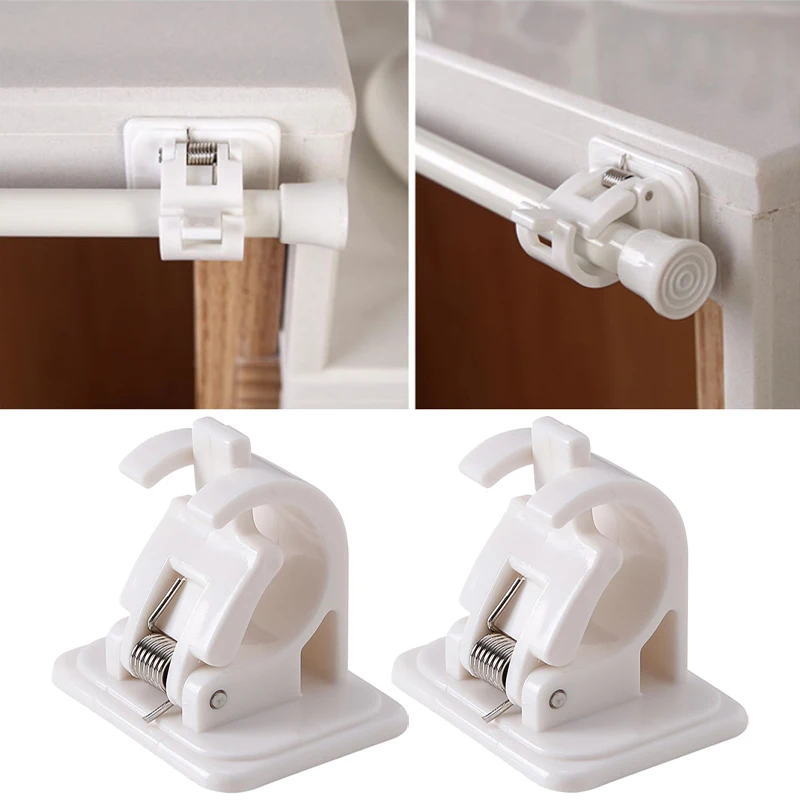 2PCS Curtain Rod Holder Self Adhesive Hooks Curtain Bracket PoleTowel Rod Drapery Hook Holders Wall Bracket & Fixings Rod Holder