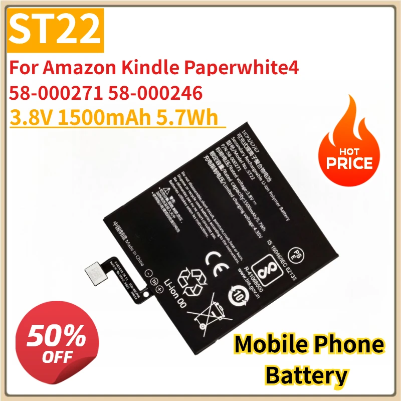 

Replacement Mobile Phone Battery ST22 3.8V 1500mAh 5.7Wh for Amazon Kindle Paperwhite4 58-000271 58-000246