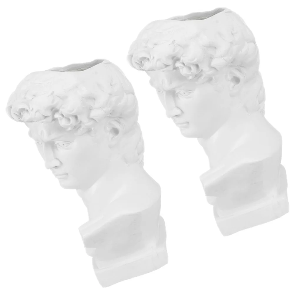 David Statue Pen Holder Office Desk Flower Arrangement Vase Bracket White Resin