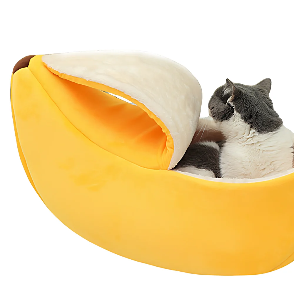 Pet Banana Style Covered Bed, Winter Summer No-Pillow Cat Dog Bed, 4-Season Dog Sleeping Nest, 1PC view 6