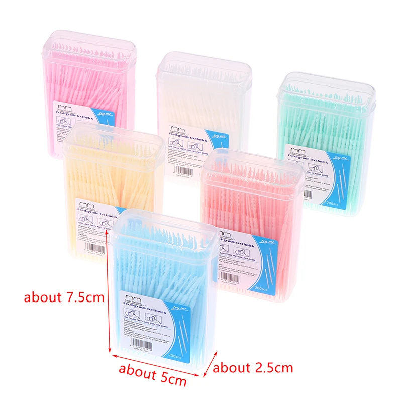 200 PCS Plastic Toothpicks Disposable Household Bulk Interdental Brush Toothpick Line