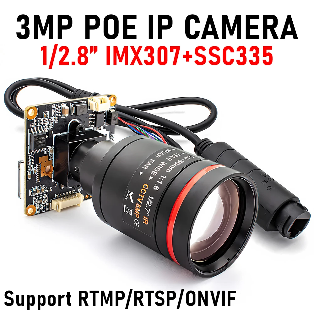 

3MP POE IP Camera Module 10X Zoom M12 Lens 1/2.8" IMX307 SSC335 RTMP RTSP ONVIF Network Security Video Board for Machine Vision