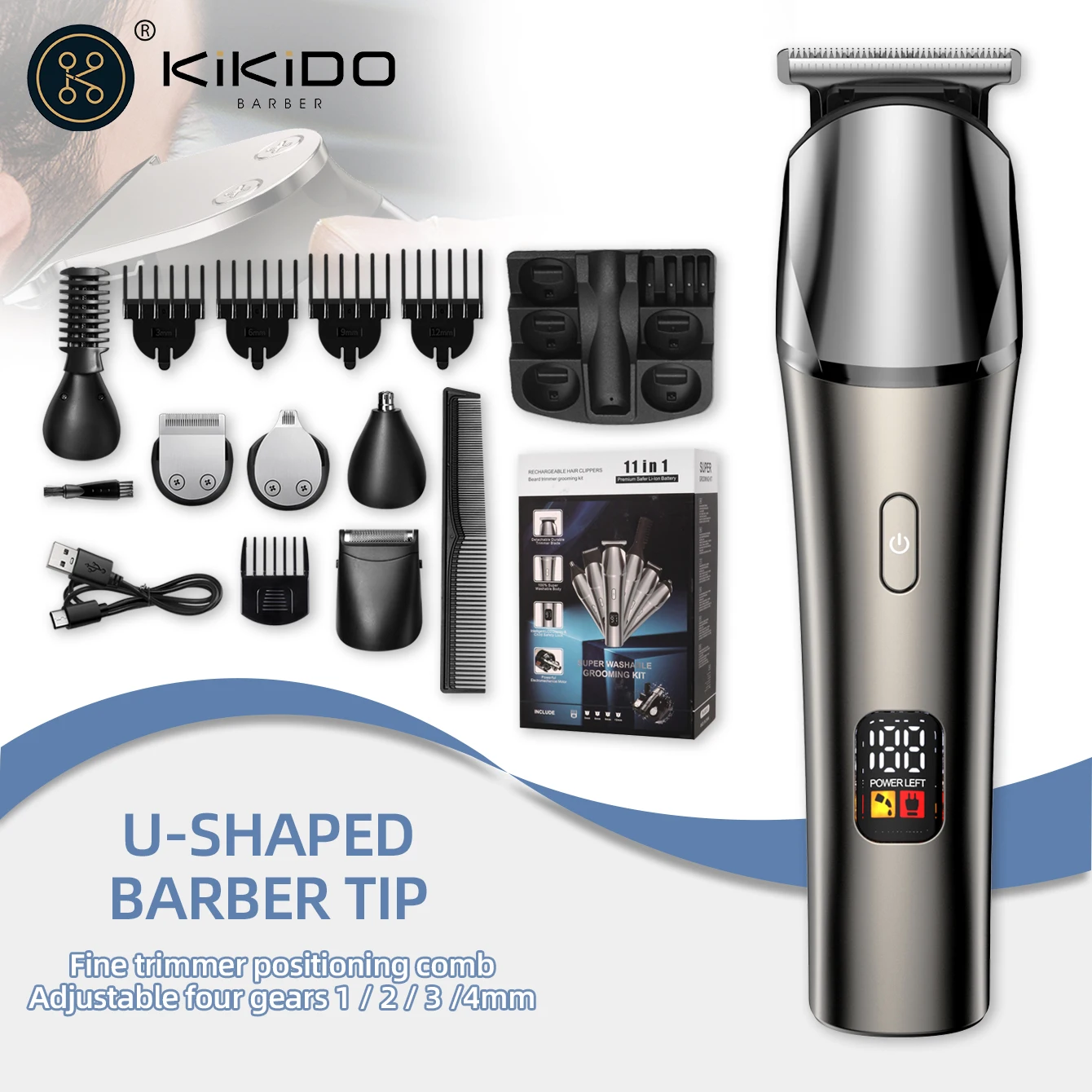 

KIKIDO 10 in 1 Men's Grooming Waterproof Kit Rechargeable Hair Clippers Nose Trimmer Electric Beard Trimmer Cordless Razor