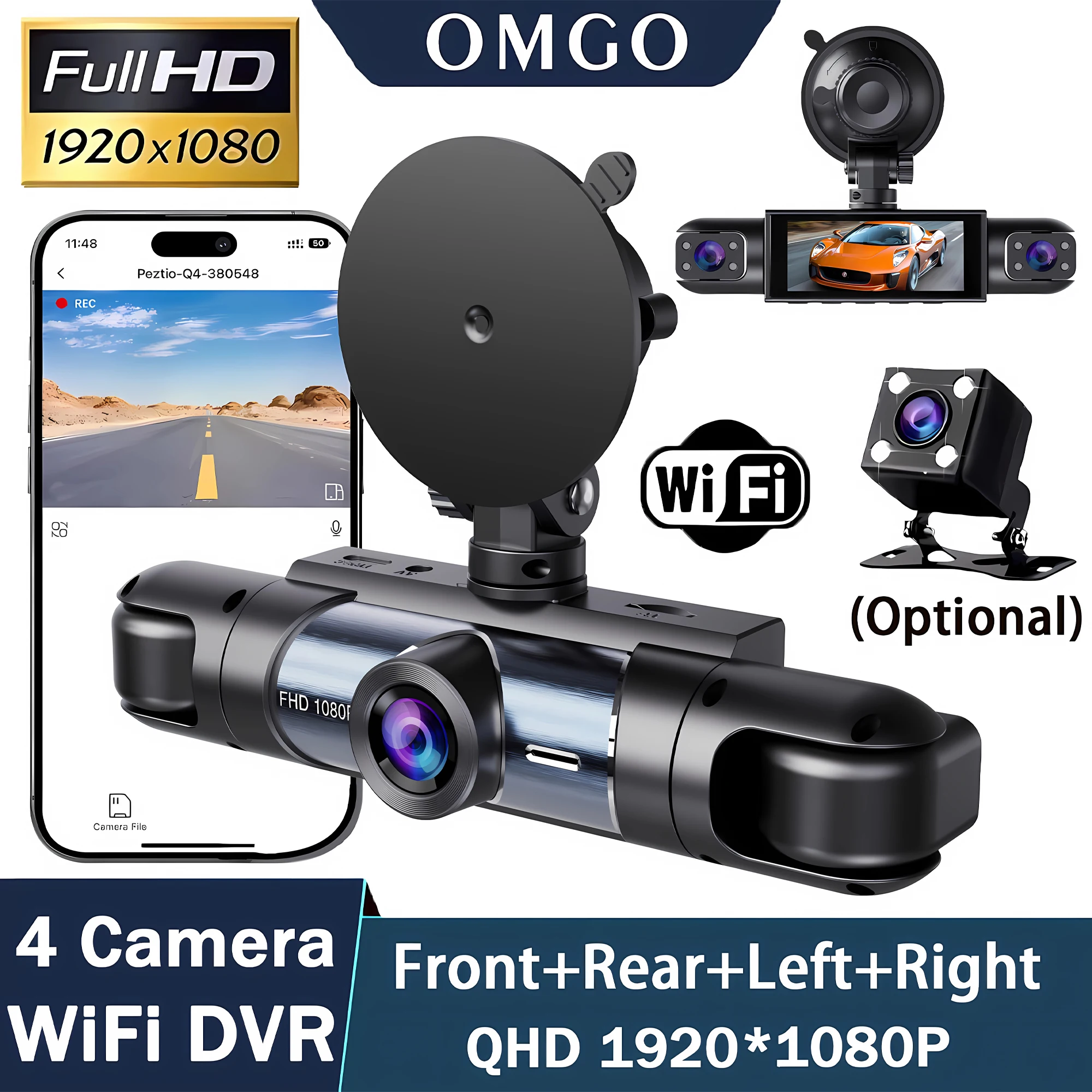 

4-канальный 360 ° Поворотная видеорегистратор Wi-Fi приложение 1920*1080P HD автомобильная камера ночного видения парковочный монитор G-сенсор видеорегистратор черный ящик