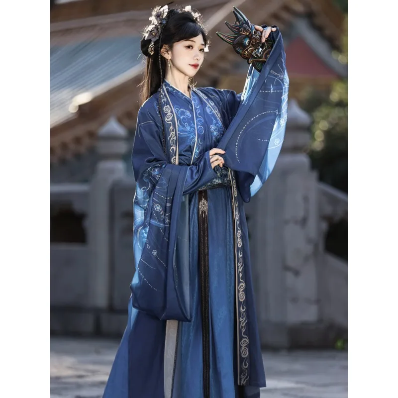 

2026 New Original Blue Ethereal Hanfu Plus Size Unisex Outfit Flowy Wide Sleeve Ancient Costume For Travel Shoot Cosplay