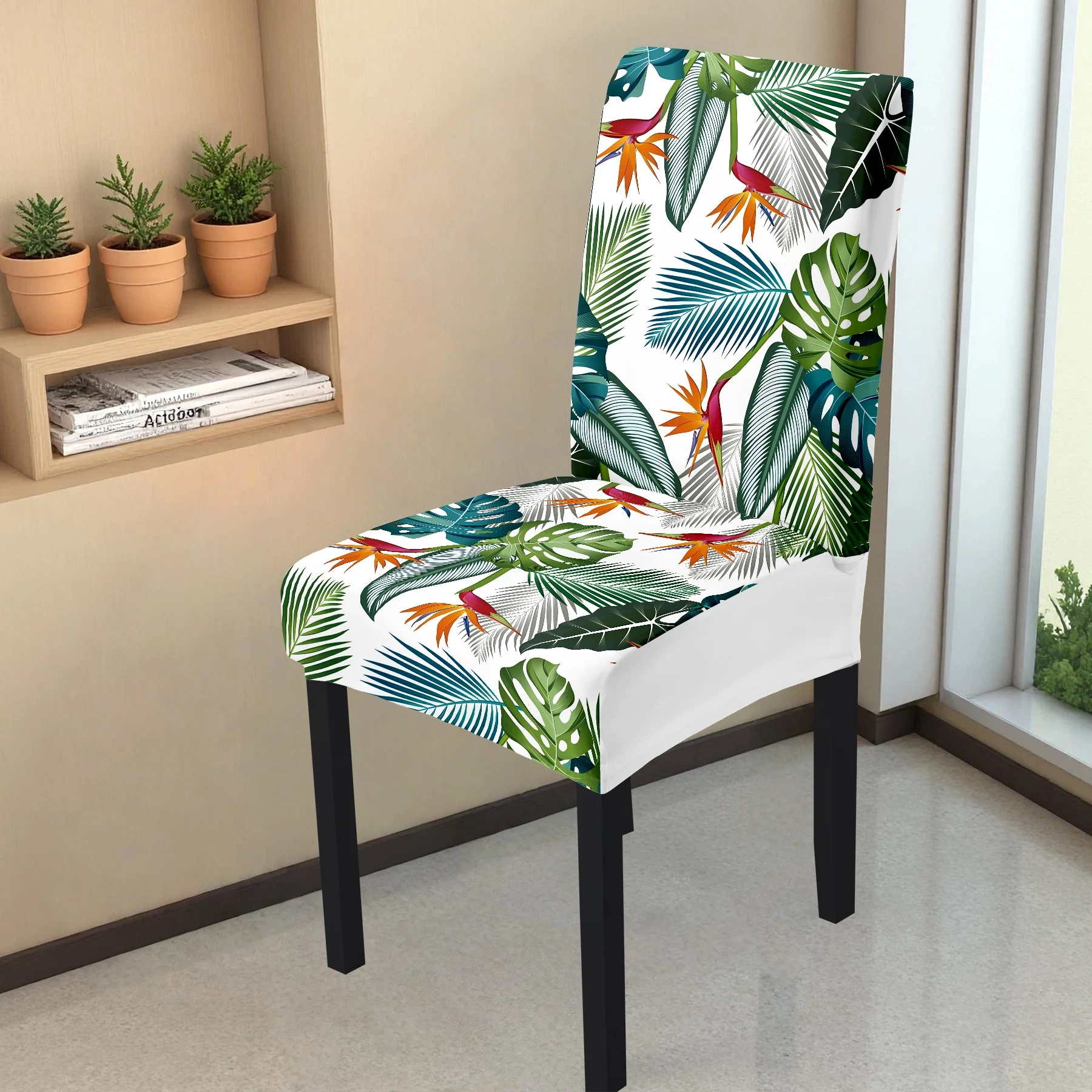 2026 Summer Outdoor Tropical Plant & Bird of Paradise Printed Elastic Chair Cover, All - inclusive Stretch D