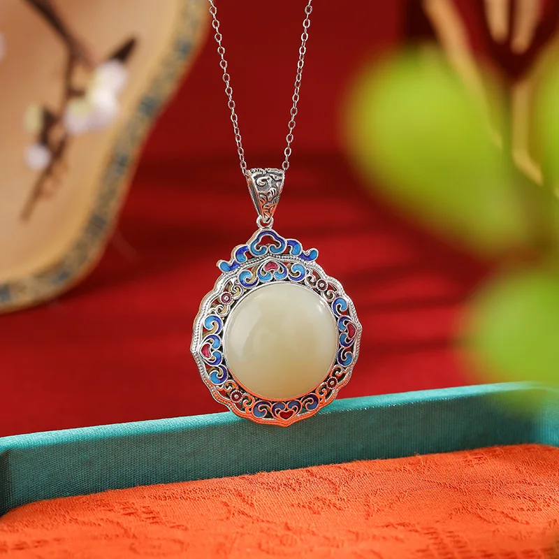 S925 silver Hetian jade cloisonné twelve zodiac signs auspicious cloud Ruyi pendant double-sided hanging ornament