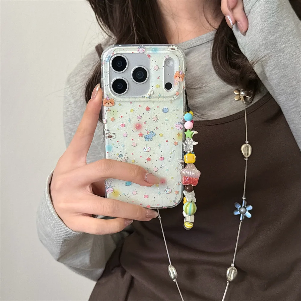 

Glitter lines cherry animal cartoon phone case for iPhone 17 Pro 14 15 Pro Max 16 pro 17 cover with hinge cute protection Cases