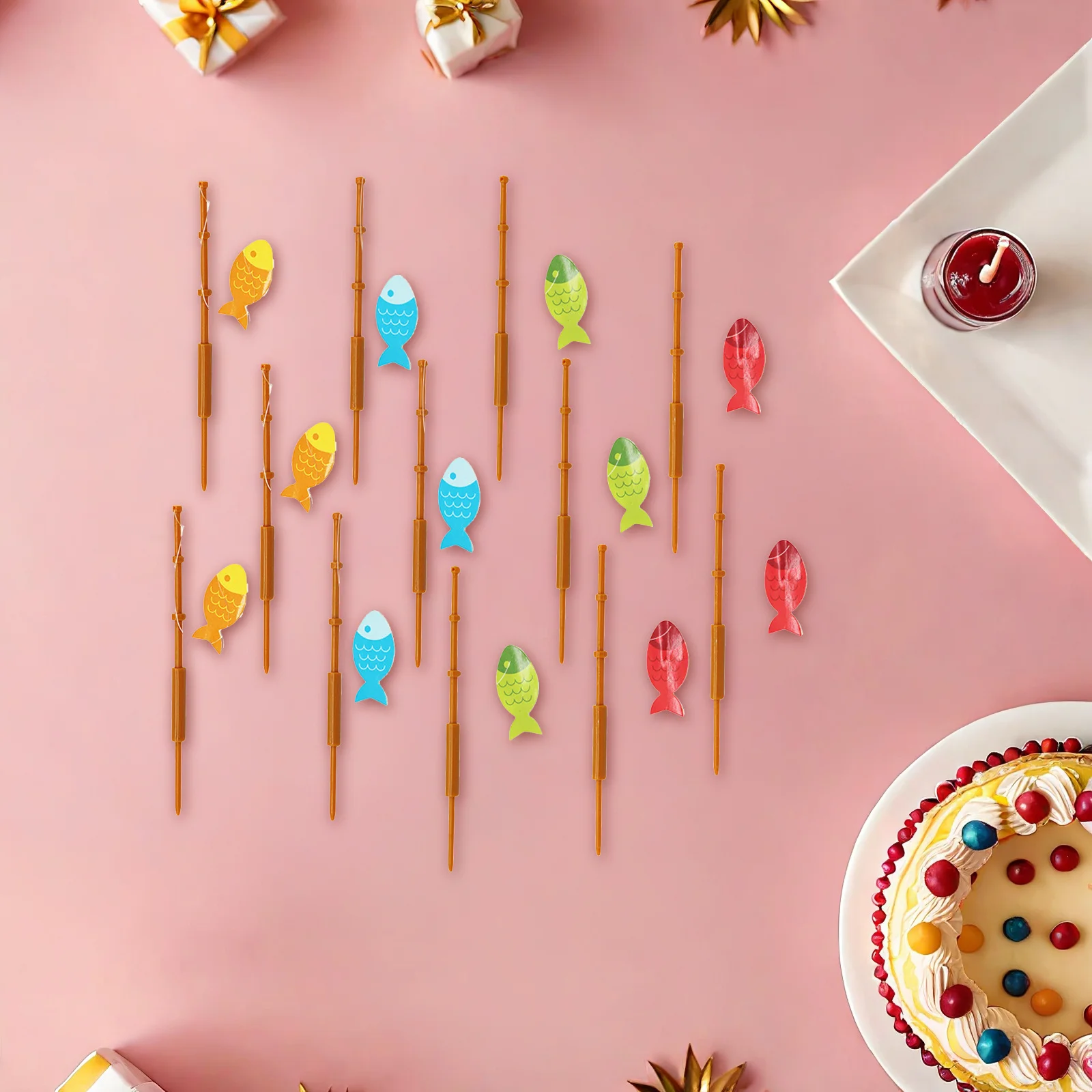 

12Pcs Fishing Theme Cupcake Toppers Safe Small Size Lightweight Party Dessert Decorations Fishing Cake Decorations