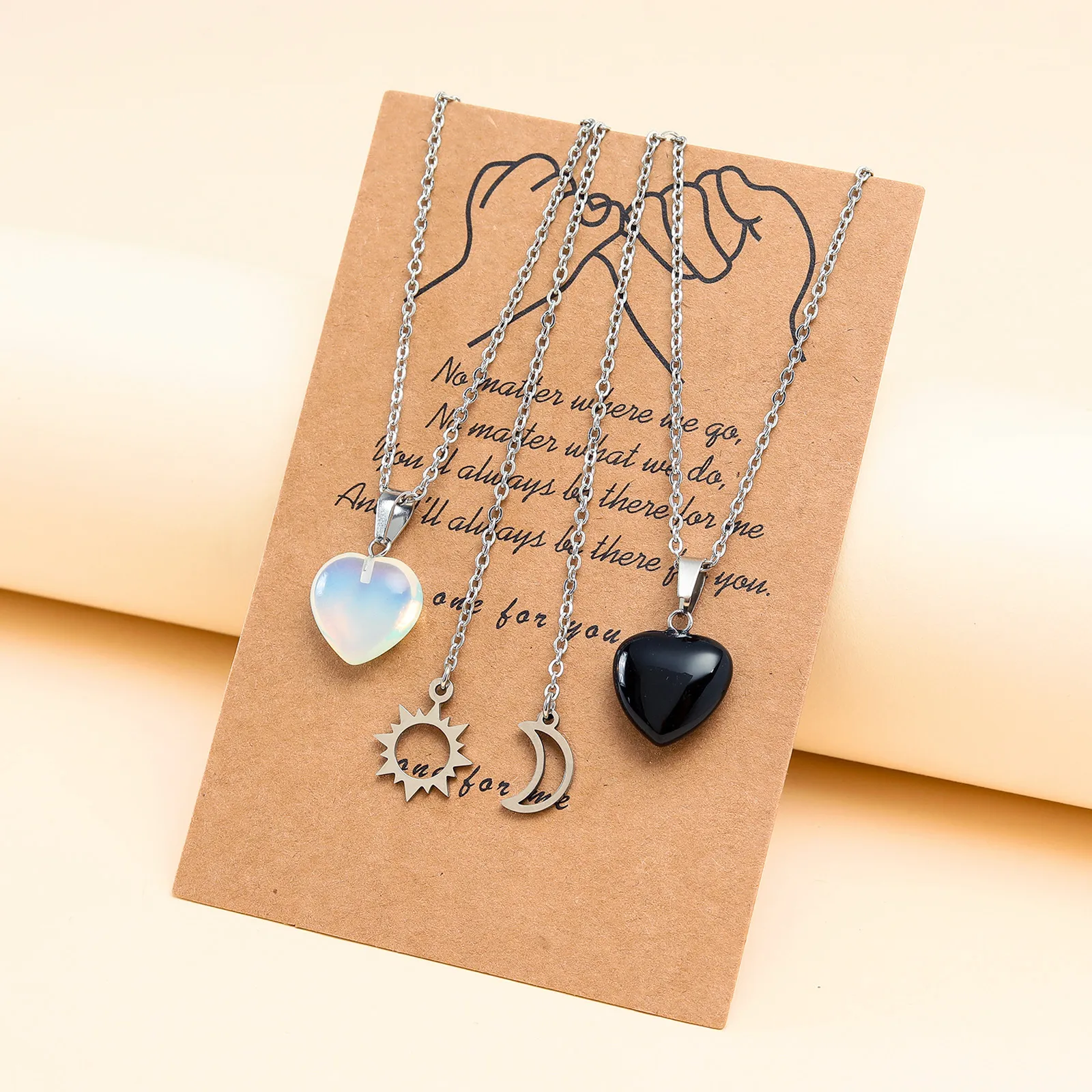 Fashion Couple Love Necklace Stainless Steel Sun Moon Heart Shape Natural Stone Pendant Necklace Gift Wholesale