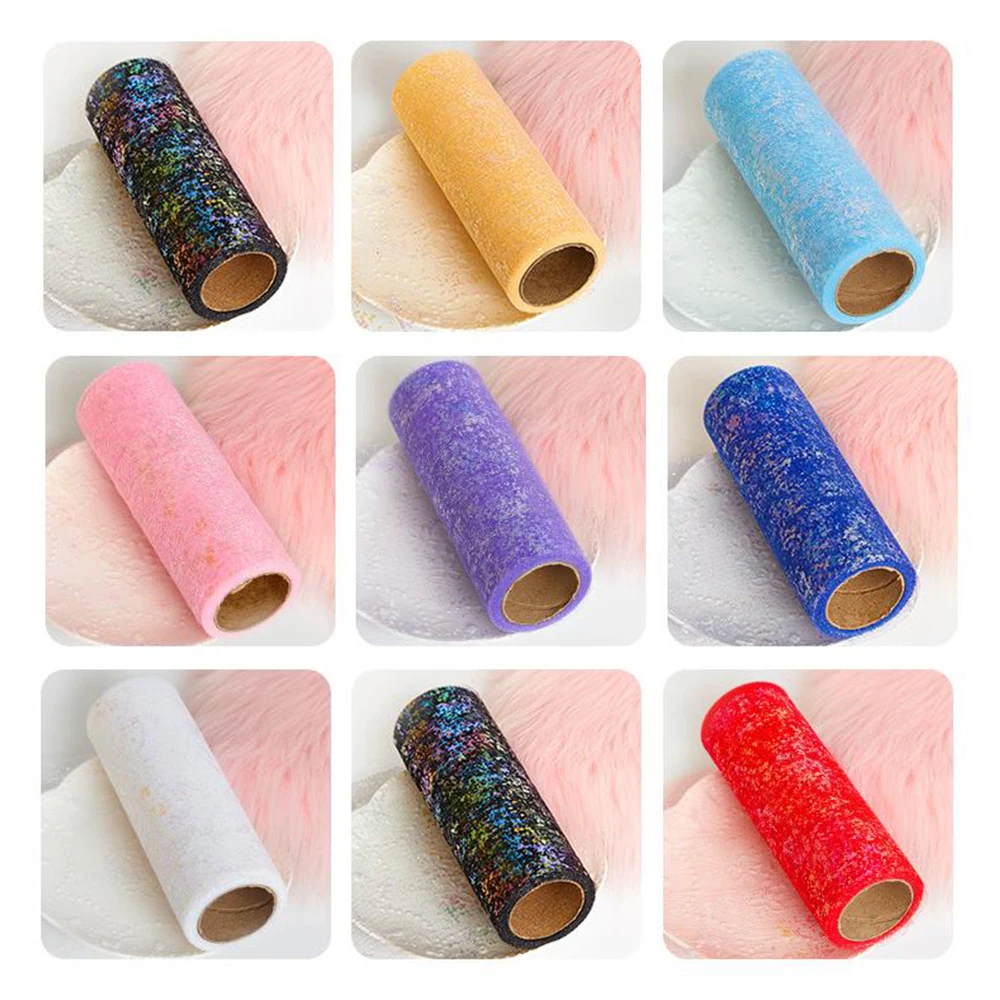 Rollo de tul con degradado de arcoíris, tela transparente de Organza de cristal con lentejuelas, accesorios para la cabeza de Baby Shower, falda de tutú, decoración de boda, 10 yardas, 15cm
