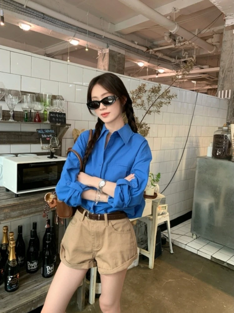 

Женские джинсовые шорты с низкой талией, расклешенные, в стиле ретро, американские, цвета хаки, весенние, утягивающие, с широкими штанинами, с отворотами, А-силуэт