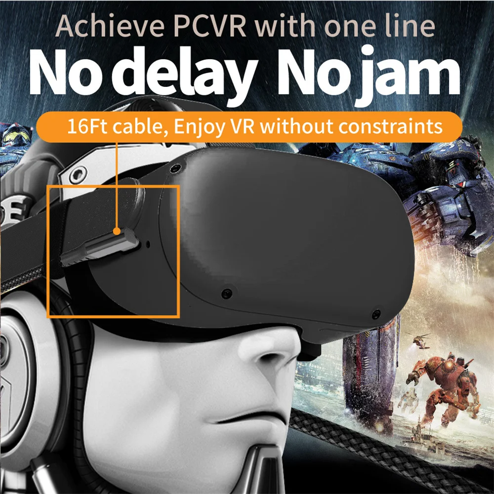 Lovebay VR Headset Fast Charging Cable For Oculus Quest 2 / 1 Link Cable Data Transfer USB Type A to C To C 3/5/6M 5Gbps Cable