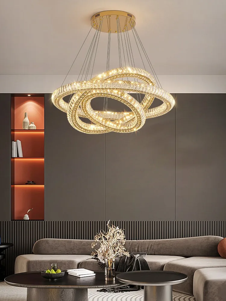 Round Ring Crystal Chandelier Modern Luxury Living Room Lamp Designer Round Crystal Hanging Lamp Restaurant Lighting Fixtures