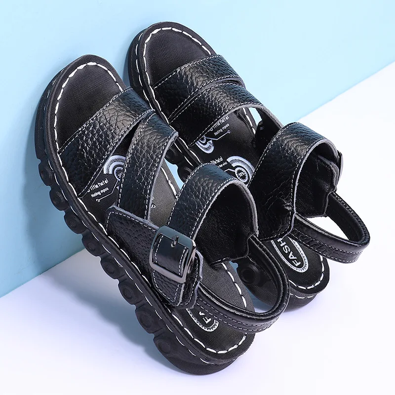 

Children's Sandals Straight Set Open Toe Flat Beach Shoes Summer Cowhide Handmade Boys Small, Medium and Large Children's